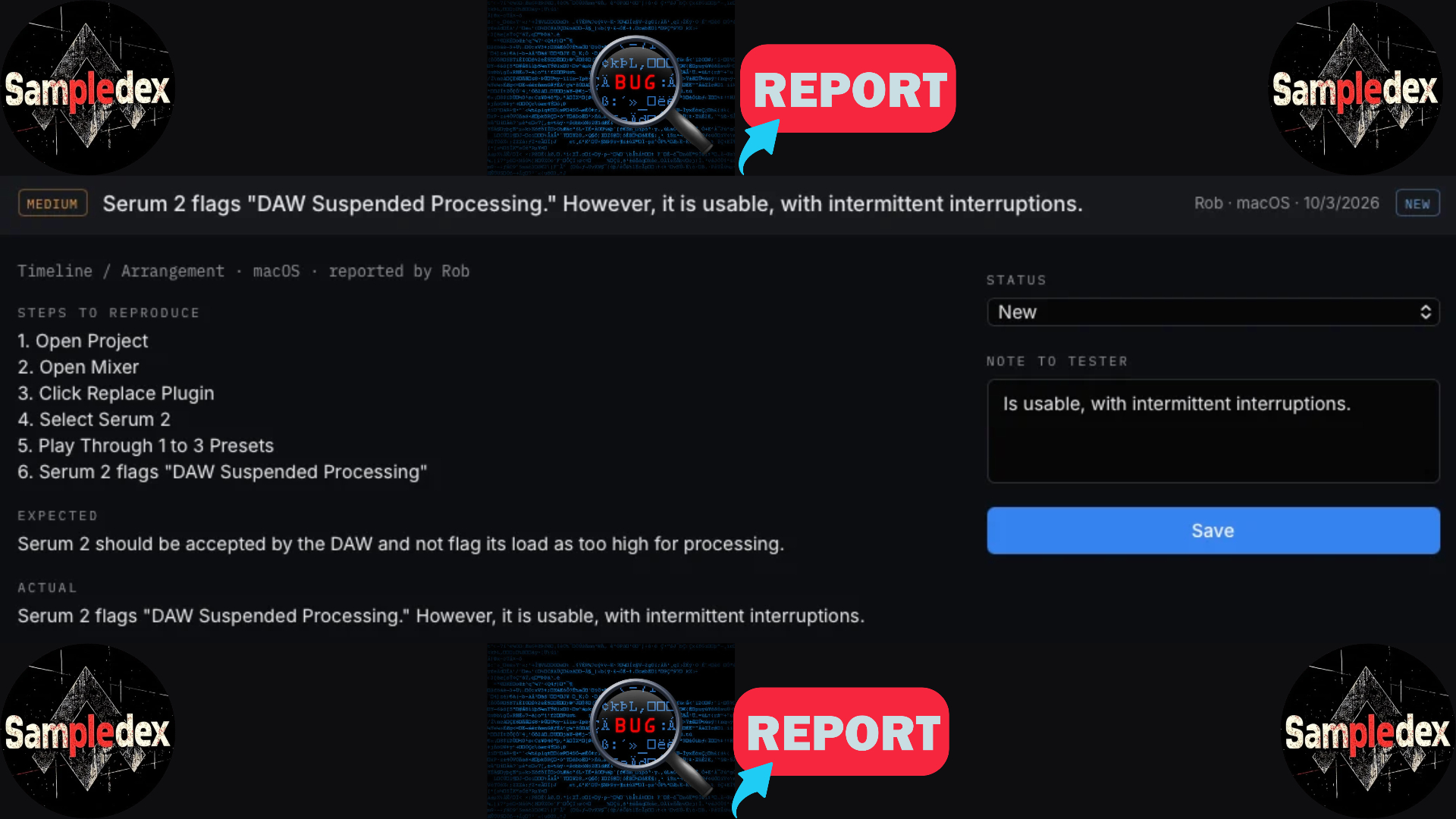 Bug report: Serum 2 flags DAW Suspended Processing